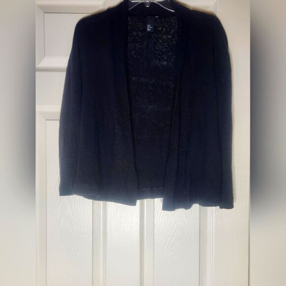 H&M Black M 100% LINEN Crop Sheer Knit Women's Opened Sweater Cardigan - Picture 1 of 5